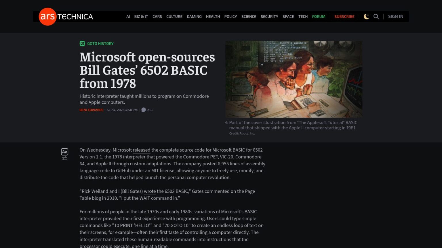 Microsoft Open-sources Bill Gates’ 6502 BASIC From 1978 – Old School ...